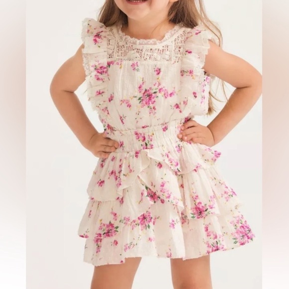 LoveShackFancy Other - LoveShackFancy Girls Decker Dress Pink White Floral & Lace Coquette Girly Ruffle